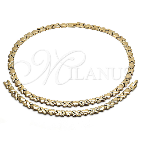 Collar y Pulsera 06.231.0004.2 Acero Inoxidable, Diseño de Besos y Abrazos y Corazón, Pulido, Tono Dorado