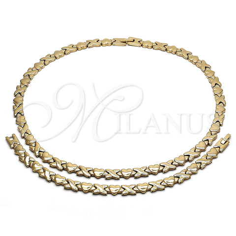 Collar y Pulsera 06.231.0004.2 Acero Inoxidable, Diseño de Besos y Abrazos y Corazón, Pulido, Tono Dorado