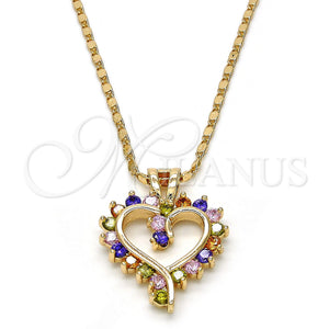 Collares con Dije 04.210.0001.1.18 Oro Laminado, Diseño de Corazón, con Multicolor Zirconia Cubica, Pulido, Tono Dorado (02 MM Thickness, 18 Inches Length)