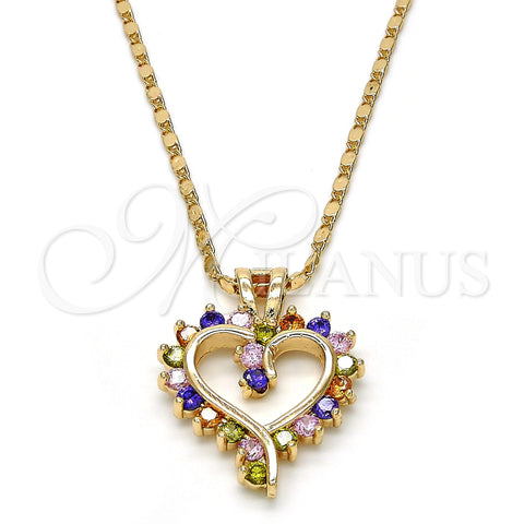 Collares con Dije 04.210.0001.1.18 Oro Laminado, Diseño de Corazón, con Multicolor Zirconia Cubica, Pulido, Tono Dorado (02 MM Thickness, 18 Inches Length)