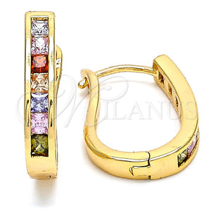 Argolla Huggie 02.237.0009.15 Oro Laminado, con Multicolor Zirconia Cubica, Pulido, Tono Dorado