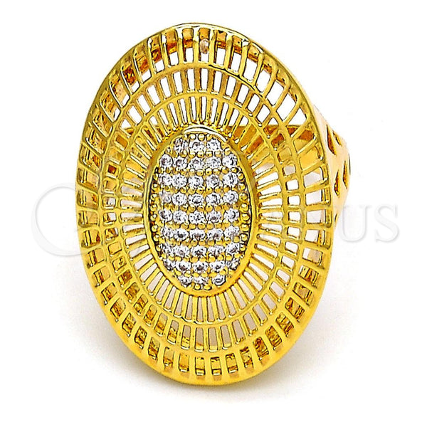 Anillo Multi Piedra 01.118.0029.08 Oro Laminado, con Blanca Micro Pave, Pulido, Tono Dorado (Size 8)