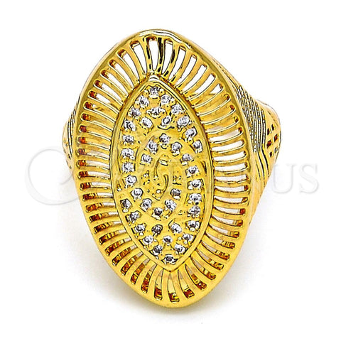 Anillo Multi Piedra 01.118.0032.07 Oro Laminado, con Blanca Micro Pave, Pulido, Tono Dorado (Size 7)