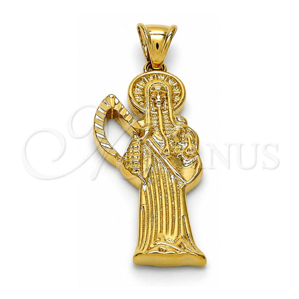 Dije Religioso 05.185.0010 Oro Laminado, Diseño de Santa Muerte, Pulido, Tono Dorado