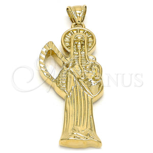 Dije Religioso 05.185.0010.1 Oro Laminado, Diseño de Santa Muerte, Pulido, Tono Dorado