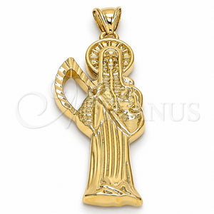 Dije Religioso 05.185.0010.1 Oro Laminado, Diseño de Santa Muerte, Pulido, Tono Dorado