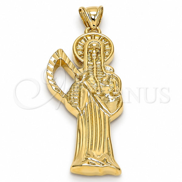 Dije Religioso 05.185.0010.1 Oro Laminado, Diseño de Santa Muerte, Pulido, Tono Dorado