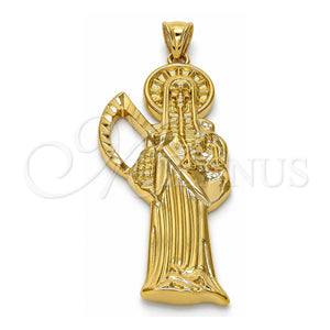 Dije Religioso 05.185.0010.2 Oro Laminado, Diseño de Santa Muerte, Pulido, Tono Dorado