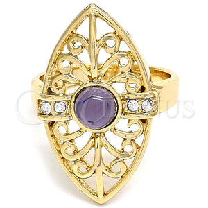 Anillo Multi Piedra 01.160.0001.08 Oro Laminado, con Violeta and Blanca Cristal, Pulido, Tono Dorado (Size 8)