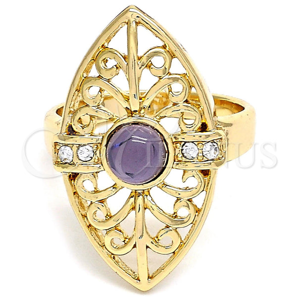 Anillo Multi Piedra 01.160.0001.08 Oro Laminado, con Violeta and Blanca Cristal, Pulido, Tono Dorado (Size 8)