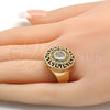 Anillo Multi Piedra 01.160.0002.10 Oro Laminado, Diseño de Llave Griega, con Blanca Cristal and Blanca Zirconia Cubica, Pulido, Tono Dorado (Size 10)