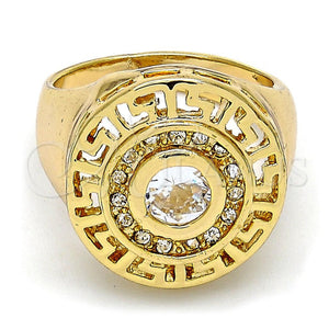 Anillo Multi Piedra 01.160.0002.10 Oro Laminado, Diseño de Llave Griega, con Blanca Cristal and Blanca Zirconia Cubica, Pulido, Tono Dorado (Size 10)