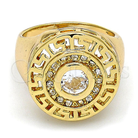 Anillo Multi Piedra 01.160.0002.10 Oro Laminado, Diseño de Llave Griega, con Blanca Cristal and Blanca Zirconia Cubica, Pulido, Tono Dorado (Size 10)