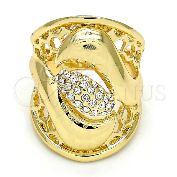 Anillo Multi Piedra 01.160.0003.09 Oro Laminado, Diseño de Flor, con Blanca Cristal, Pulido, Tono Dorado (Size 9)