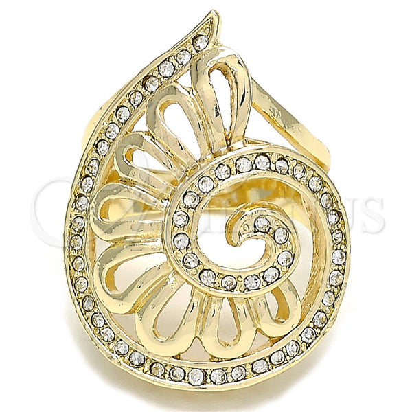 Anillo Multi Piedra 01.160.0004.09 Oro Laminado, Diseño de Espiral, con Blanca Cristal, Pulido, Tono Dorado (Size 9)