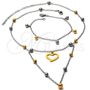 Collar, Pulsera y Dije 06.231.0018 Acero Inoxidable, Diseño de Corazón y Bola, Pulido, Dos Tonos