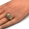 Anillo de Hombre 01.185.0005.09 Oro Laminado, Diseño de Caballo, con Blanca and Rubi Zirconia Cubica, Diamantado, Tono Dorado (Size 9)