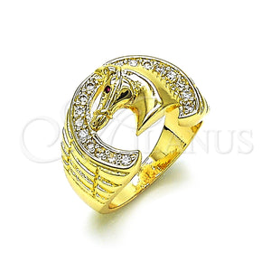 Anillo de Hombre 01.185.0005.09 Oro Laminado, Diseño de Caballo, con Blanca and Rubi Zirconia Cubica, Diamantado, Tono Dorado (Size 9)