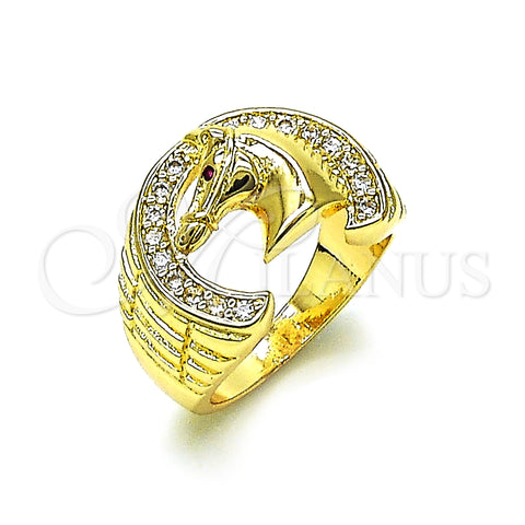 Anillo de Hombre 01.185.0005.09 Oro Laminado, Diseño de Caballo, con Blanca and Rubi Zirconia Cubica, Diamantado, Tono Dorado (Size 9)