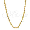 Gargantilla Basica 5.222.035.26 Oro Laminado, Diseño de Rope, Pulido, Tono Dorado (03 MM Thickness, 26 Inches Length)