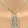 Dije Religioso 05.94.0001 Oro Laminado, Diseño de Guadalupe, con Blanca Zirconia Cubica, Pulido, Tono Dorado