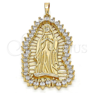 Dije Religioso 05.94.0001 Oro Laminado, Diseño de Guadalupe, con Blanca Zirconia Cubica, Pulido, Tono Dorado