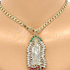 Dije Religioso 05.94.0001.1 Oro Laminado, Diseño de Guadalupe, con Multicolor Zirconia Cubica, Pulido, Tono Dorado