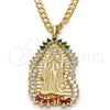 Dije Religioso 05.94.0001.1 Oro Laminado, Diseño de Guadalupe, con Multicolor Zirconia Cubica, Pulido, Tono Dorado