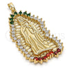 Dije Religioso 05.94.0001.1 Oro Laminado, Diseño de Guadalupe, con Multicolor Zirconia Cubica, Pulido, Tono Dorado