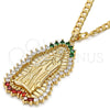 Dije Religioso 05.94.0001.1 Oro Laminado, Diseño de Guadalupe, con Multicolor Zirconia Cubica, Pulido, Tono Dorado