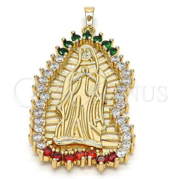 Dije Religioso 05.94.0001.1 Oro Laminado, Diseño de Guadalupe, con Multicolor Zirconia Cubica, Pulido, Tono Dorado