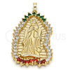 Dije Religioso 05.94.0001.1 Oro Laminado, Diseño de Guadalupe, con Multicolor Zirconia Cubica, Pulido, Tono Dorado