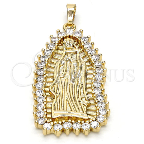 Dije Religioso 05.94.0002 Oro Laminado, Diseño de Guadalupe, con Blanca Zirconia Cubica, Pulido, Tono Dorado
