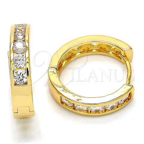 Argolla Huggie 02.196.0020.1.20 Oro Laminado, con Blanca Zirconia Cubica, Pulido, Tono Dorado