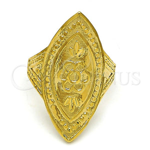 Anillo Elegante 01.118.0033.07 Oro Laminado, Diseño de Flor y Oja, Diamantado, Tono Dorado (Size 7)