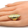 Anillo Elegante 01.118.0033.09 Oro Laminado, Diseño de Flor y Oja, Diamantado, Tono Dorado (Size 9)