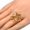 Anillo Multi Piedra 01.118.0040.09 Oro Laminado, Diseño de Mariposa, con Blanca Zirconia Cubica, Pulido, Tono Dorado (Size 9)