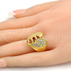 Anillo Multi Piedra 01.118.0039.06 Oro Laminado, Diseño de Corazón, con Blanca Cristal, Pulido, Tono Dorado (Size 6)