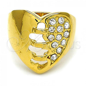 Anillo Multi Piedra 01.118.0039.06 Oro Laminado, Diseño de Corazón, con Blanca Cristal, Pulido, Tono Dorado (Size 6)