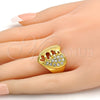 Anillo Multi Piedra 01.118.0039.07 Oro Laminado, Diseño de Corazón, con Blanca Cristal, Pulido, Tono Dorado (Size 7)