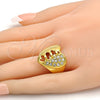 Anillo Multi Piedra 01.118.0039.08 Oro Laminado, Diseño de Corazón, con Blanca Cristal, Pulido, Tono Dorado (Size 8)