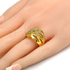 Anillo Multi Piedra 01.118.0036.09 Oro Laminado, Diseño de Llave Griega, con Blanca Cristal, Pulido, Tono Dorado (Size 9)