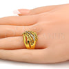 Anillo Multi Piedra 01.118.0036.09 Oro Laminado, Diseño de Llave Griega, con Blanca Cristal, Pulido, Tono Dorado (Size 9)