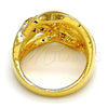 Anillo Multi Piedra 01.118.0036.09 Oro Laminado, Diseño de Llave Griega, con Blanca Cristal, Pulido, Tono Dorado (Size 9)