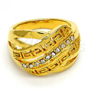 Anillo Multi Piedra 01.118.0036.09 Oro Laminado, Diseño de Llave Griega, con Blanca Cristal, Pulido, Tono Dorado (Size 9)