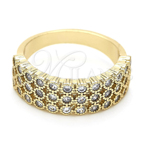 Anillo Multi Piedra 01.118.0052.07 Oro Laminado, con Blanca Zirconia Cubica, Pulido, Tono Dorado (Size 7)