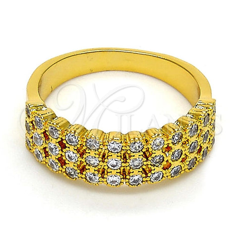 Anillo Multi Piedra 01.118.0052.08 Oro Laminado, con Blanca Zirconia Cubica, Pulido, Tono Dorado (Size 8)