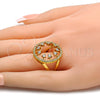 Anillo Multi Piedra 01.118.0053.07 Oro Laminado, con Blanca Zirconia Cubica and Blanca Cristal, Pulido, Tono Dorado (Size 7)