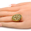 Anillo Multi Piedra 01.118.0054.08 Oro Laminado, Diseño de Flor, con Blanca Micro Pave, Pulido, Tono Dorado (Size 8)