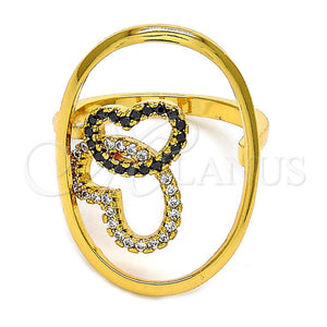Anillo Multi Piedra 01.118.0056.8 Oro Laminado, Diseño de Mariposa, con Blanca and Negro Cristal, Pulido, Tono Dorado (Size 8)